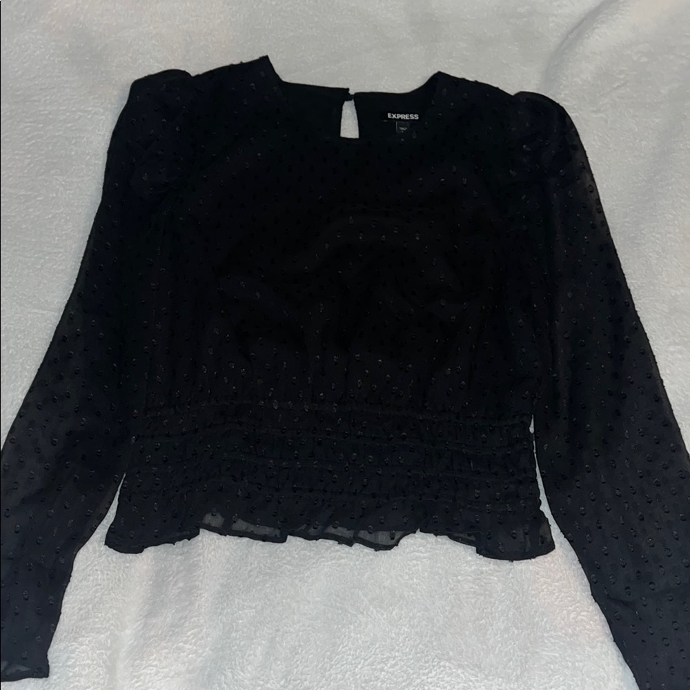 Express Black Smocked Ruffled Blouse
